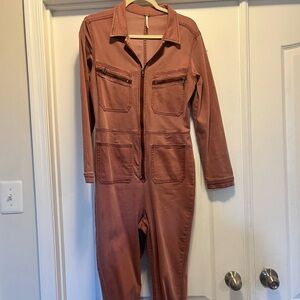 Free People Rust-Toned Zip Front Jumpsuit